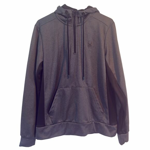 Spyder Active Quarter-Zip Hoodie Pullover SPM804R Black Gray Men's Medium - Picture 1 of 7